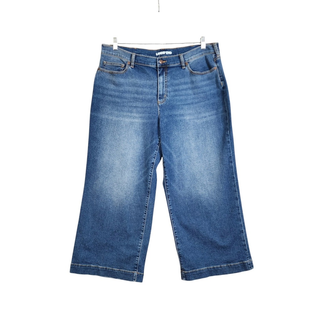 Lands End Womens Recover Denim High Rise Wide Leg Crop Jeans Size 20W Indigo